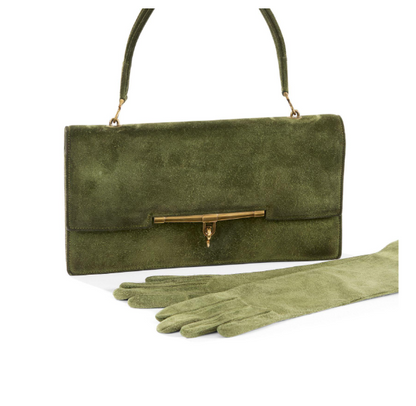 Lot Hermès: sac à main "Palonnier" + gants assortis kaki