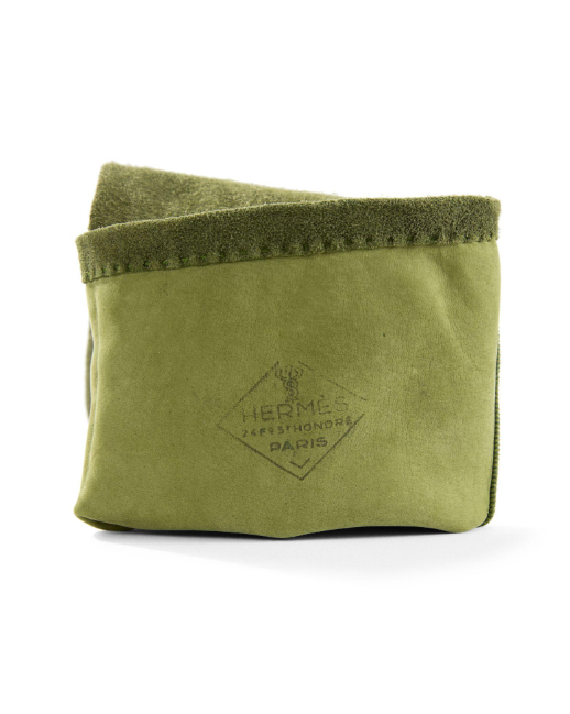 Lot Hermès: sac à main "Palonnier" + gants assortis kaki