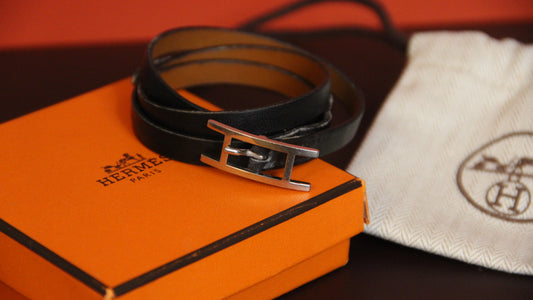 Bracelet Hermès Behapi Double Tour en cuir noir