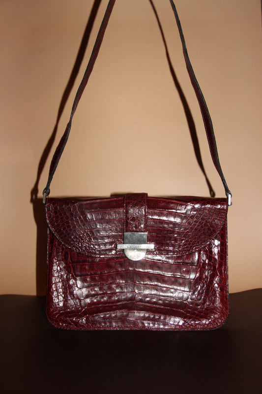Sac - pochette croco caraïbes bordeaux vintage en parfait état