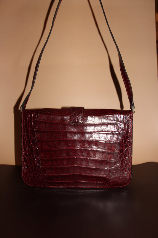 Sac - pochette croco caraïbes bordeaux vintage en parfait état
