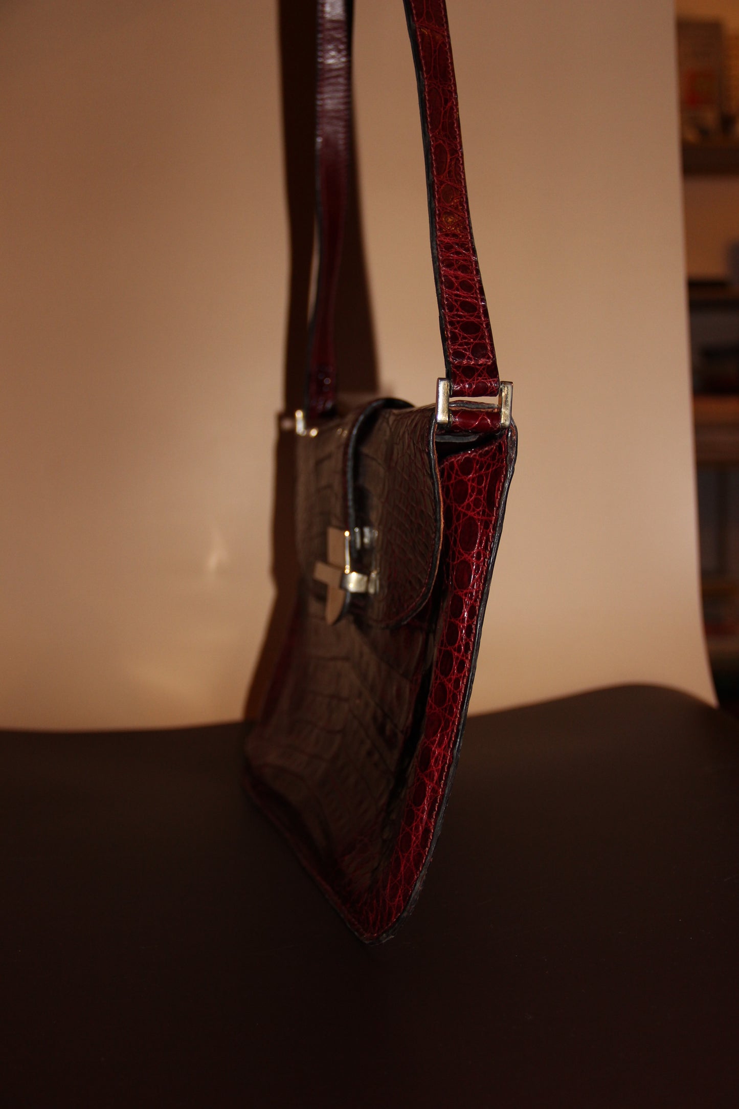 Sac - pochette croco caraïbes bordeaux vintage en parfait état