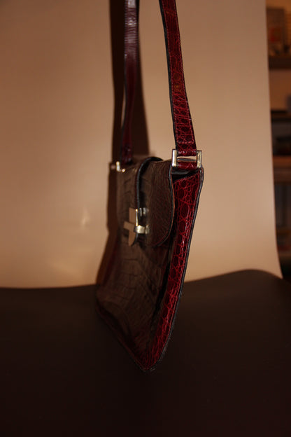Sac - pochette croco caraïbes bordeaux vintage en parfait état