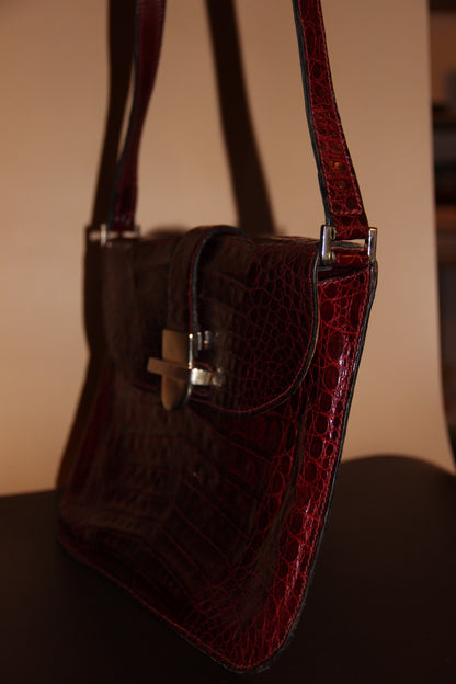 Sac - pochette croco caraïbes bordeaux vintage en parfait état