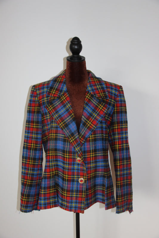 Veste Blazer Yves Saint Laurent tartan écossais bleu T. 42 (XL)