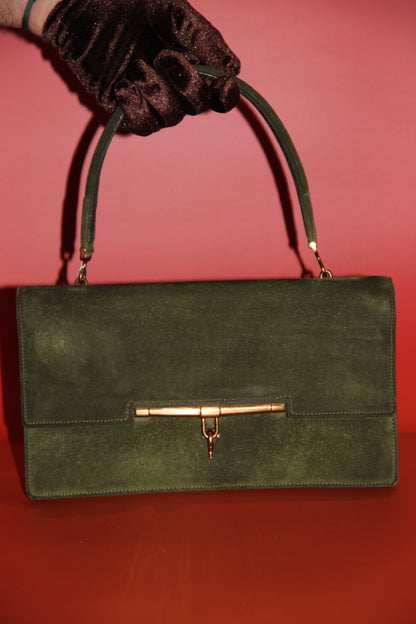 Lot Hermès: sac à main "Palonnier" + gants assortis kaki