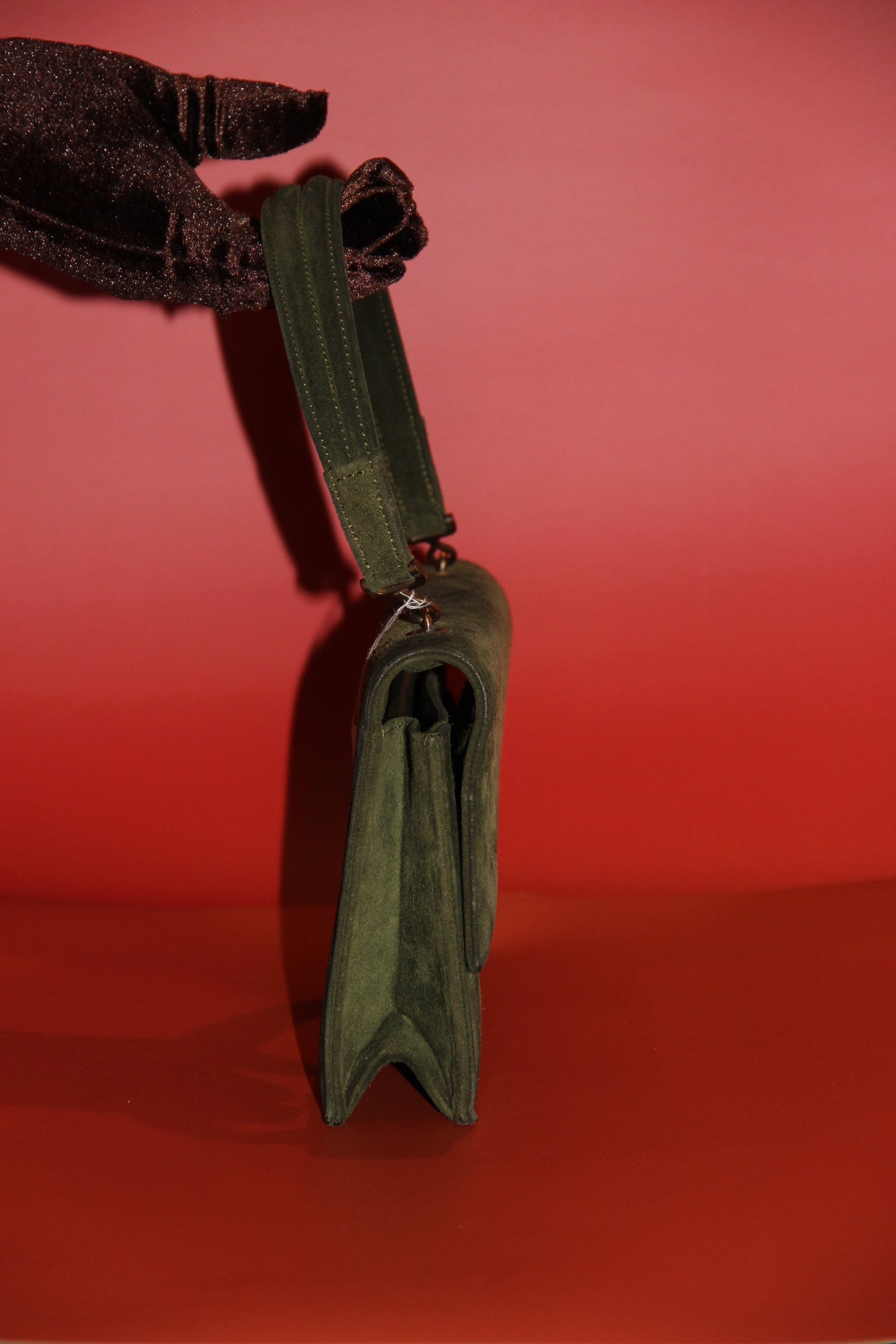 Lot Hermès: sac à main "Palonnier" + gants assortis kaki