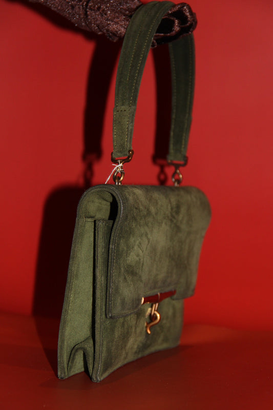 Lot Hermès: sac à main "Palonnier" + gants assortis kaki