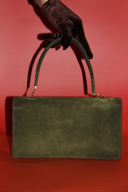 Lot Hermès: sac à main "Palonnier" + gants assortis kaki