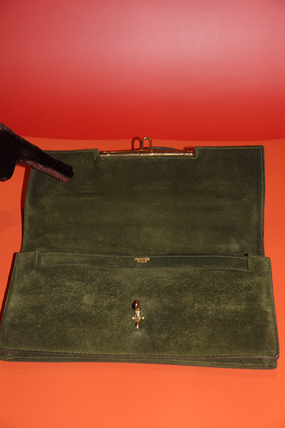 Lot Hermès: sac à main "Palonnier" + gants assortis kaki