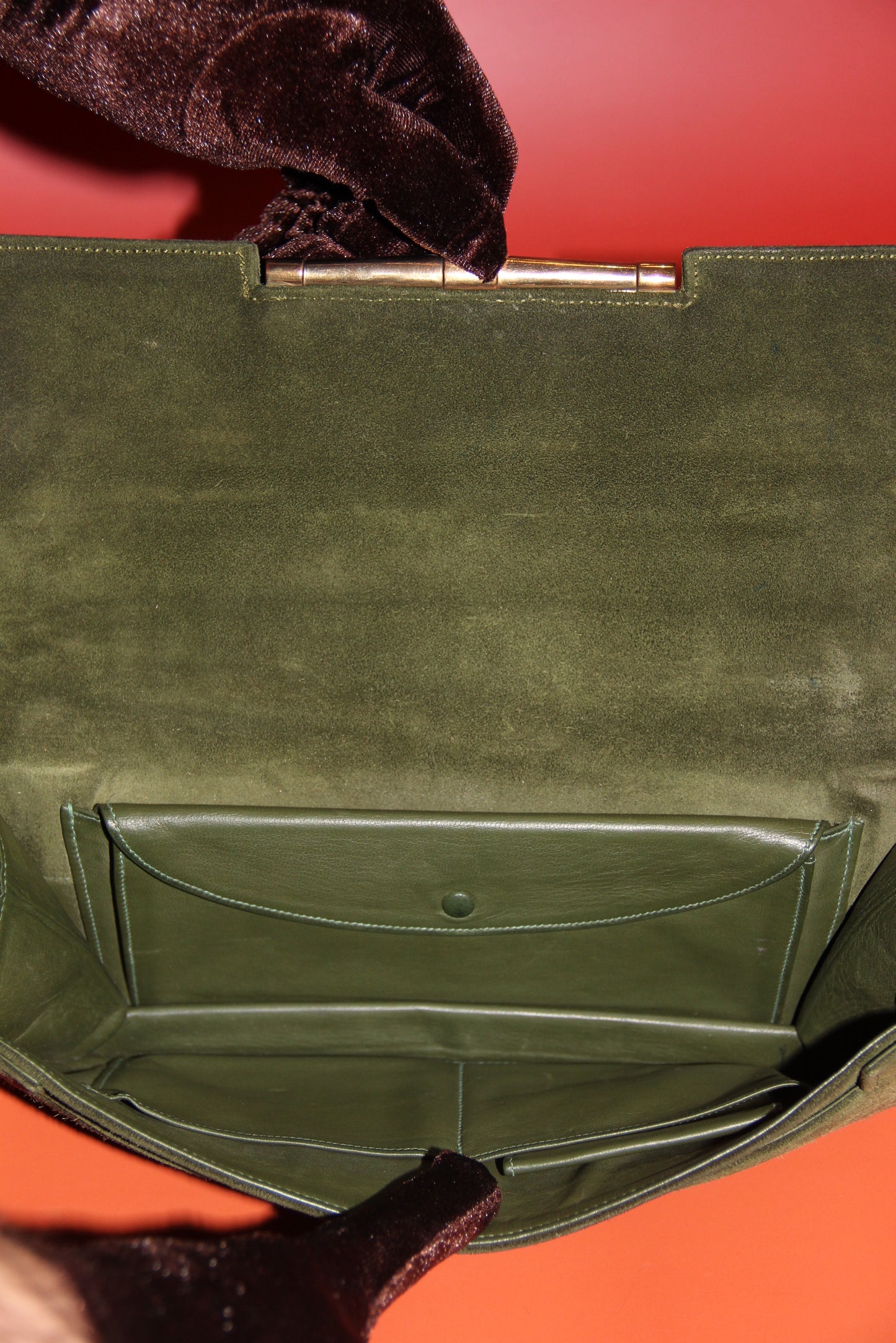 Lot Hermès: sac à main "Palonnier" + gants assortis kaki