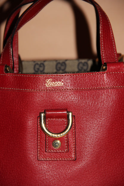 Sac cabas Gucci petit format "Red Abbey D-Ring" en cuir rouge