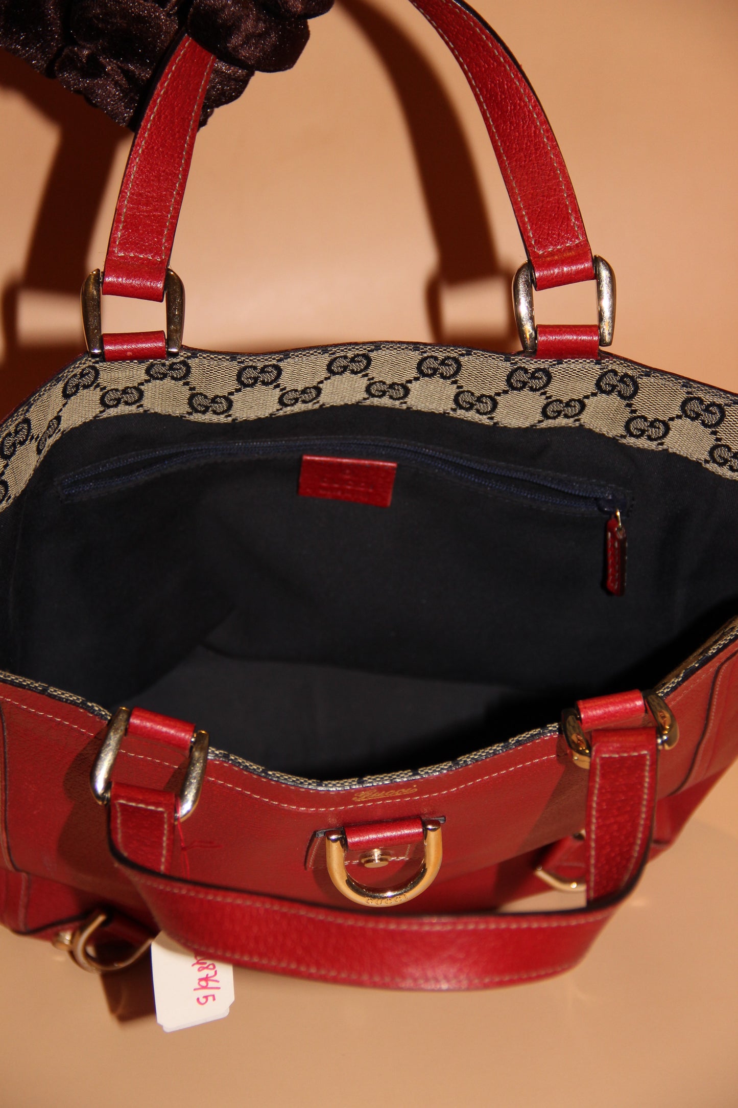 Sac cabas Gucci petit format "Red Abbey D-Ring" en cuir rouge