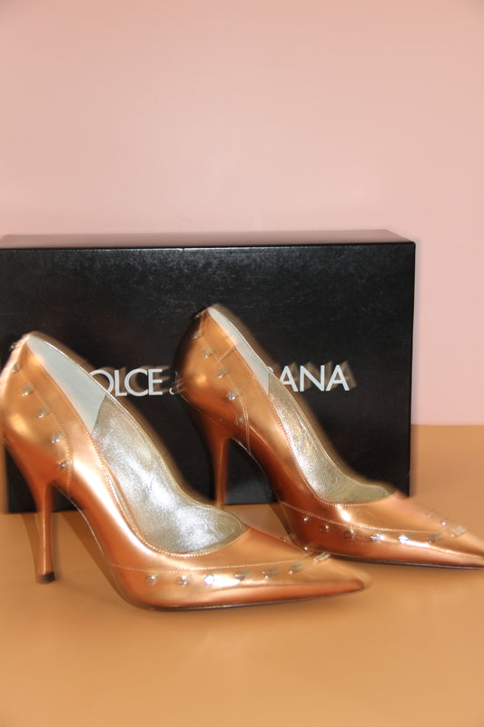 Escarpins Dolce & Gabbana Pumps cloutés cuir bronze T. 40