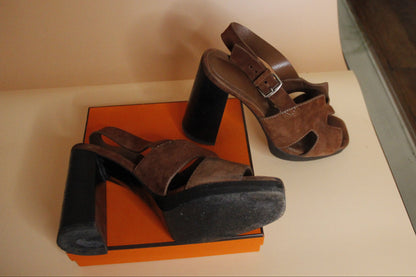 Sandales Hermes Elbe 60 en daim marron taille 38